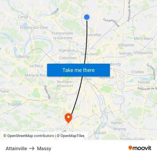 Attainville to Massy map
