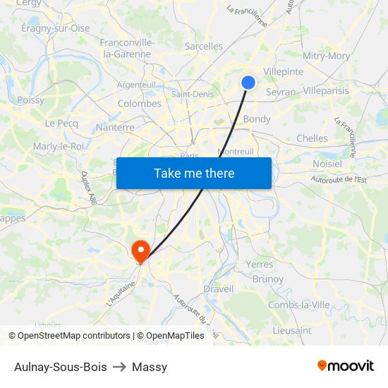 Aulnay-Sous-Bois to Massy map