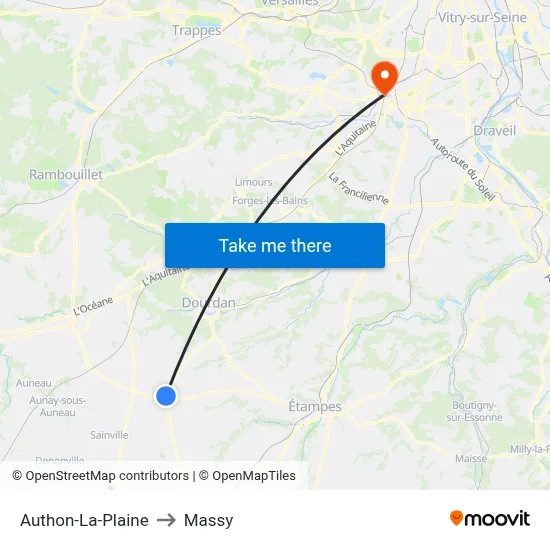 Authon-La-Plaine to Massy map