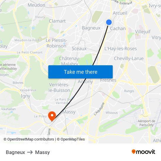 Bagneux to Massy map