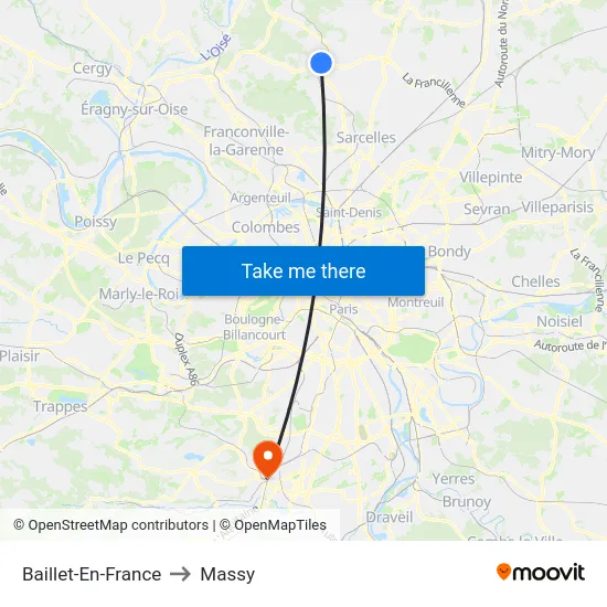 Baillet-En-France to Massy map