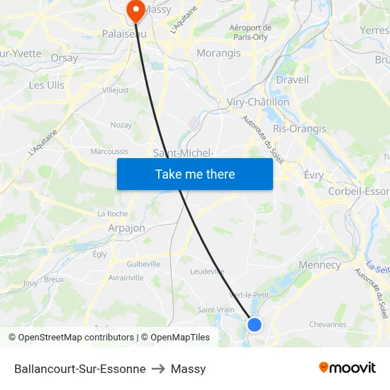 Ballancourt-Sur-Essonne to Massy map