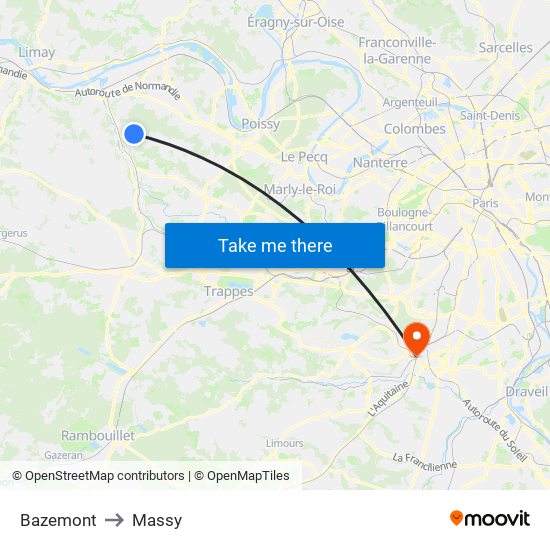 Bazemont to Massy map