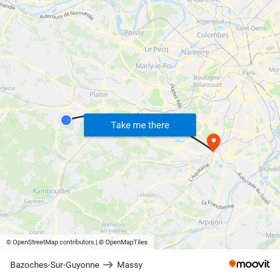 Bazoches-Sur-Guyonne to Massy map