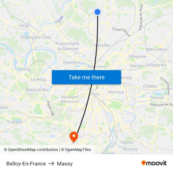 Belloy-En-France to Massy map