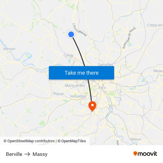Berville to Massy map