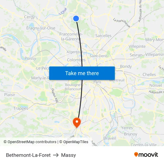 Bethemont-La-Foret to Massy map