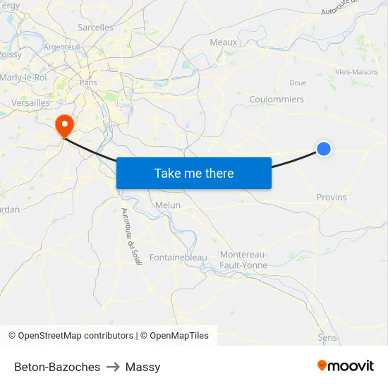 Beton-Bazoches to Massy map