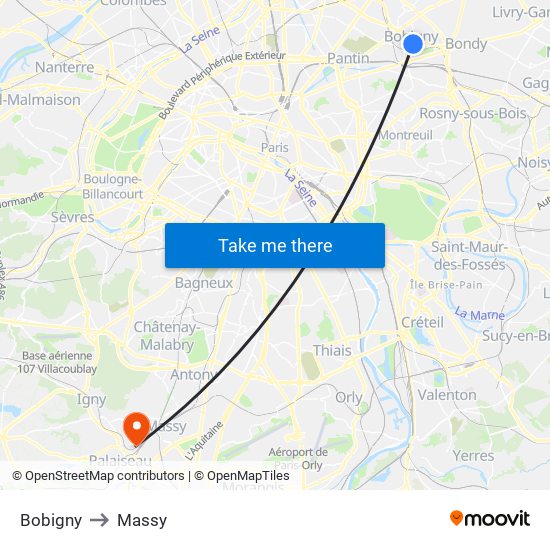 Bobigny to Massy map