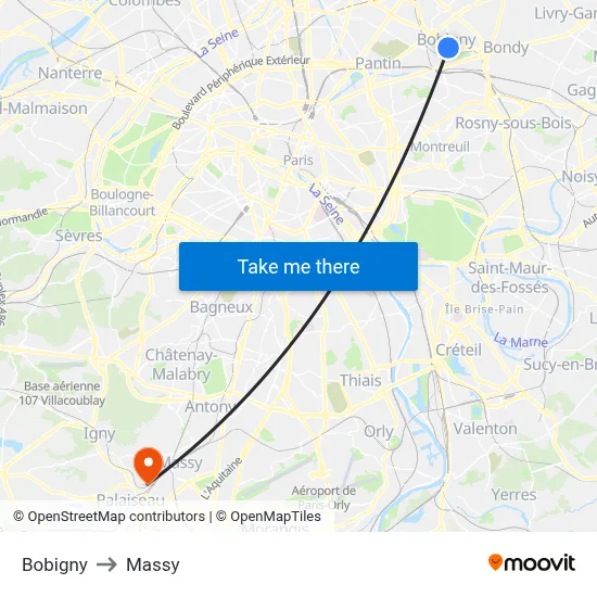 Bobigny to Massy map