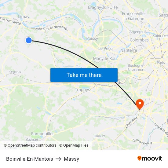 Boinville-En-Mantois to Massy map
