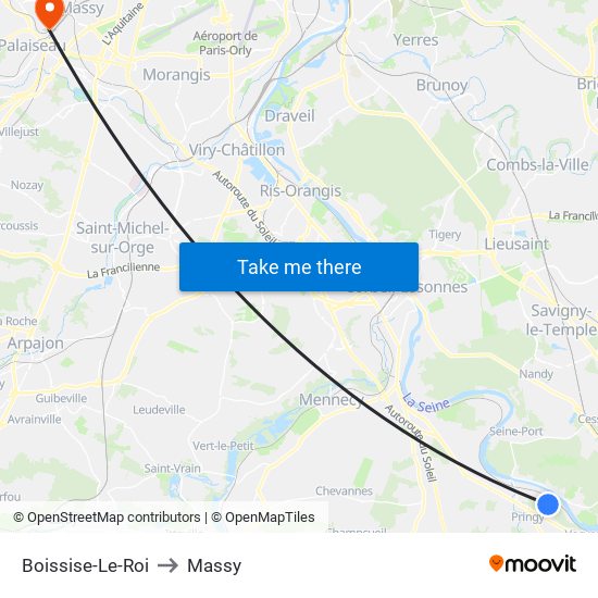 Boissise-Le-Roi to Massy map