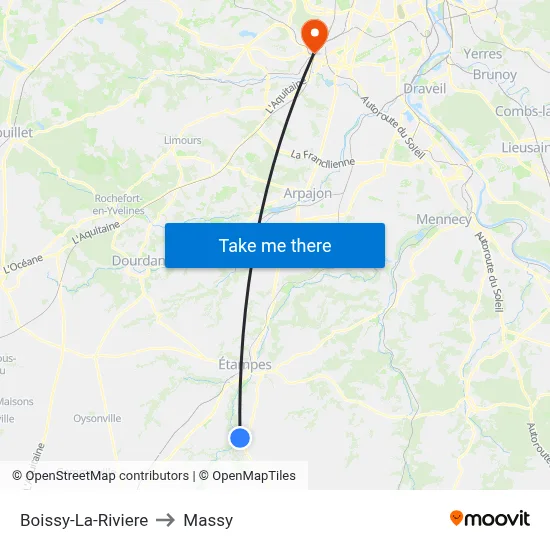 Boissy-La-Riviere to Massy map