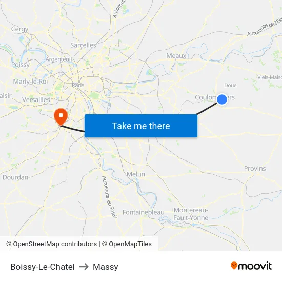 Boissy-Le-Chatel to Massy map