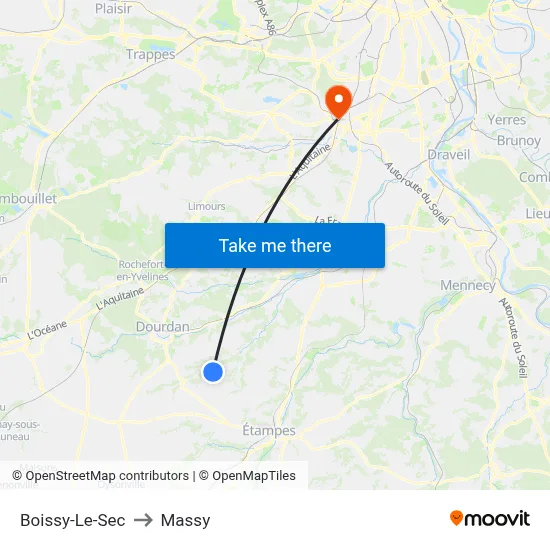 Boissy-Le-Sec to Massy map