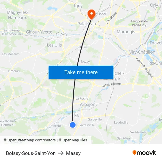 Boissy-Sous-Saint-Yon to Massy map