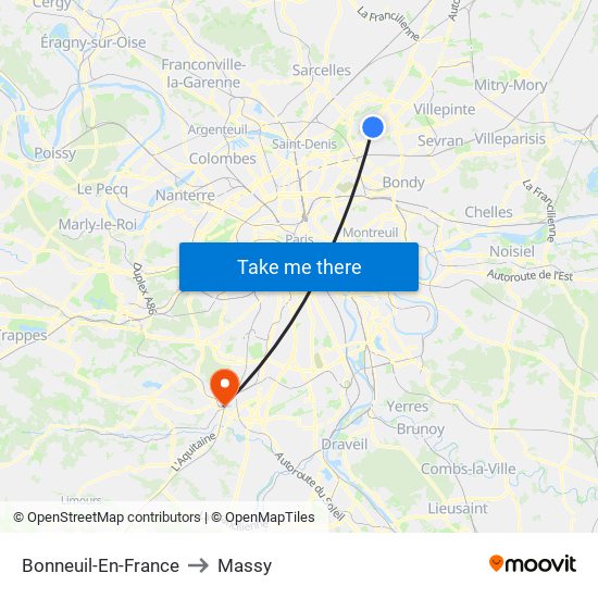 Bonneuil-En-France to Massy map