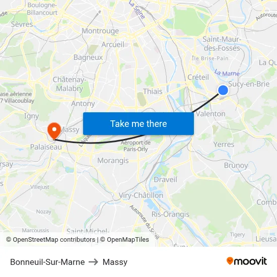 Bonneuil-Sur-Marne to Massy map
