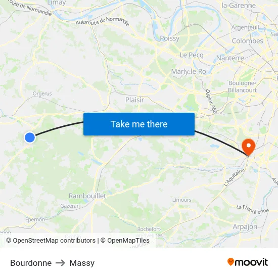 Bourdonne to Massy map