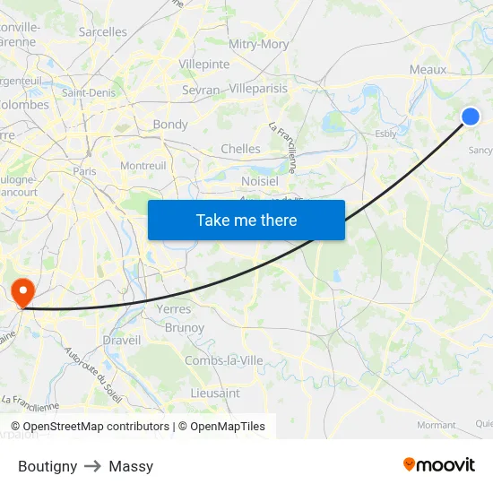 Boutigny to Massy map