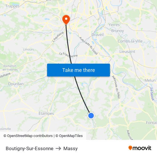 Boutigny-Sur-Essonne to Massy map