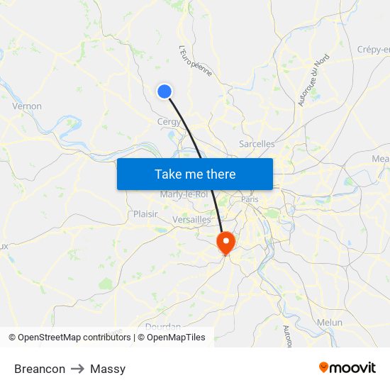 Breancon to Massy map