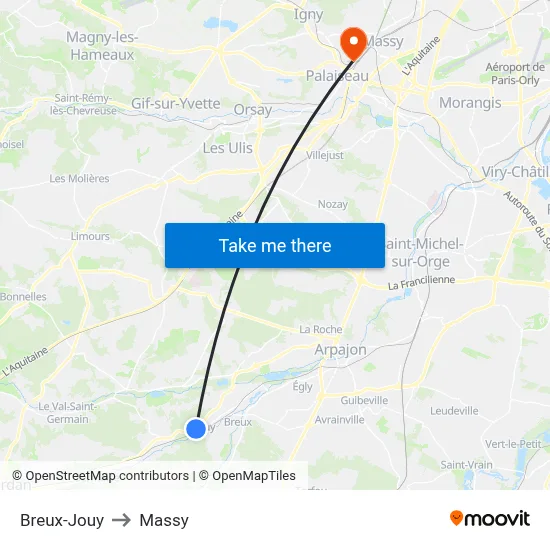 Breux-Jouy to Massy map