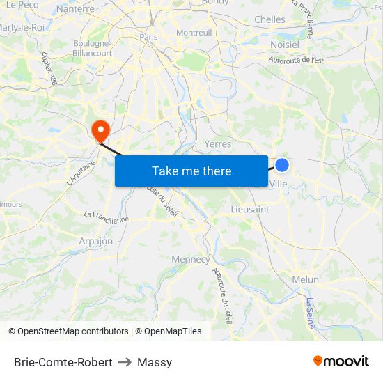 Brie-Comte-Robert to Massy map