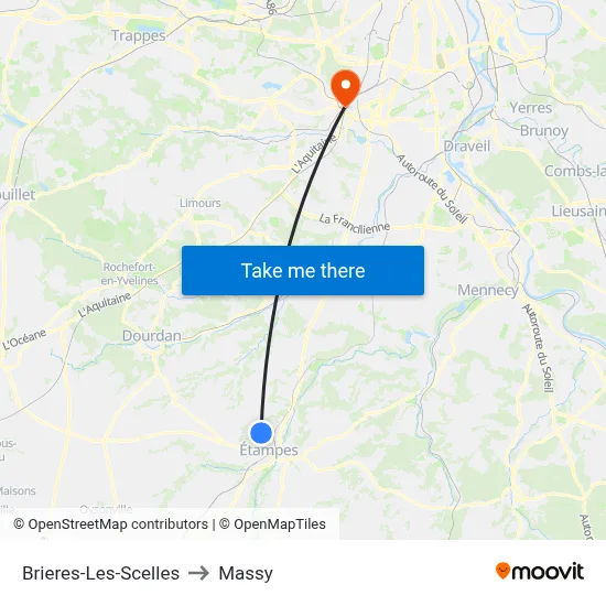Brieres-Les-Scelles to Massy map