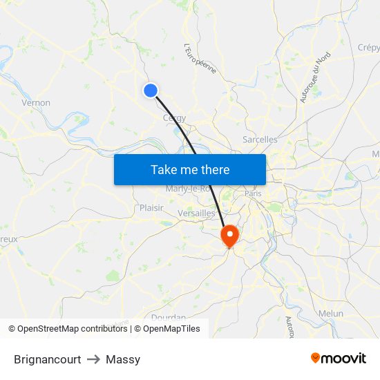 Brignancourt to Massy map