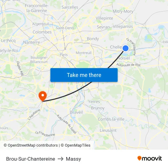 Brou-Sur-Chantereine to Massy map