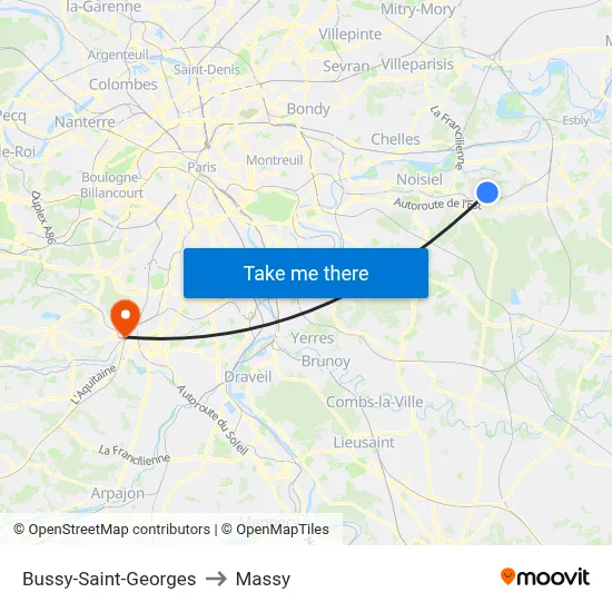 Bussy-Saint-Georges to Massy map