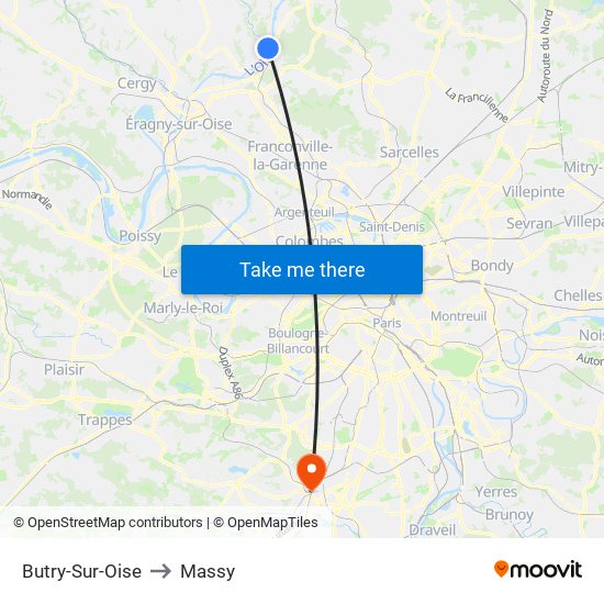 Butry-Sur-Oise to Massy map