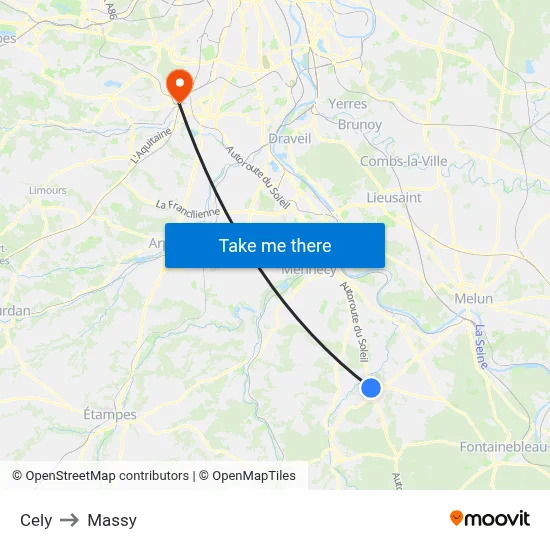 Cely to Massy map