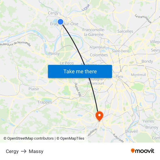 Cergy to Massy map