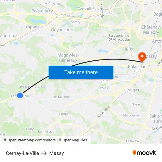 Cernay-La-Ville to Massy map