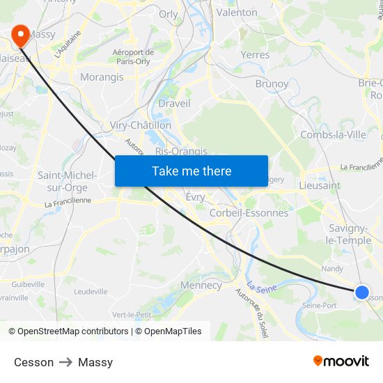Cesson to Massy map