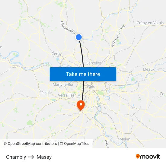 Chambly to Massy map