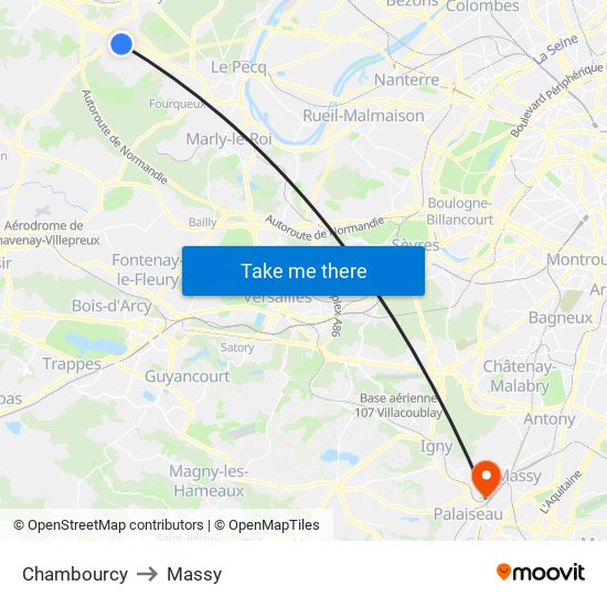 Chambourcy to Massy map