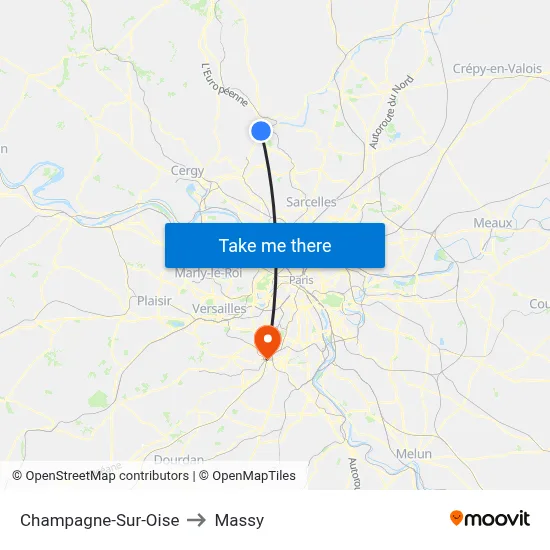 Champagne-Sur-Oise to Massy map