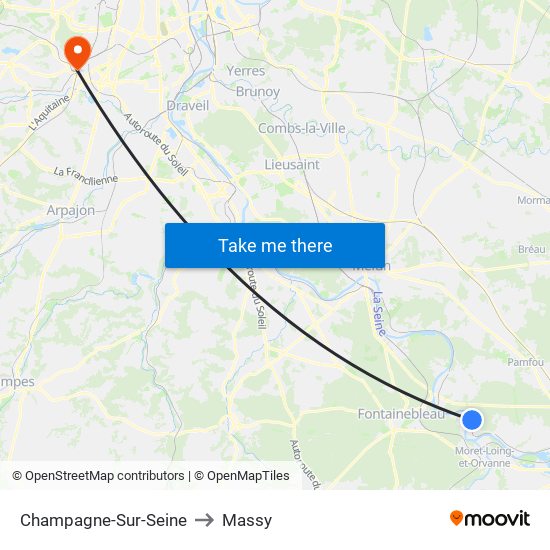 Champagne-Sur-Seine to Massy map