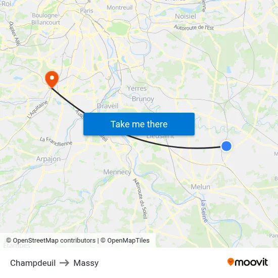 Champdeuil to Massy map
