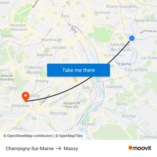 Champigny-Sur-Marne to Massy map