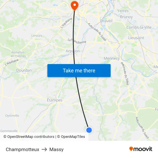 Champmotteux to Massy map