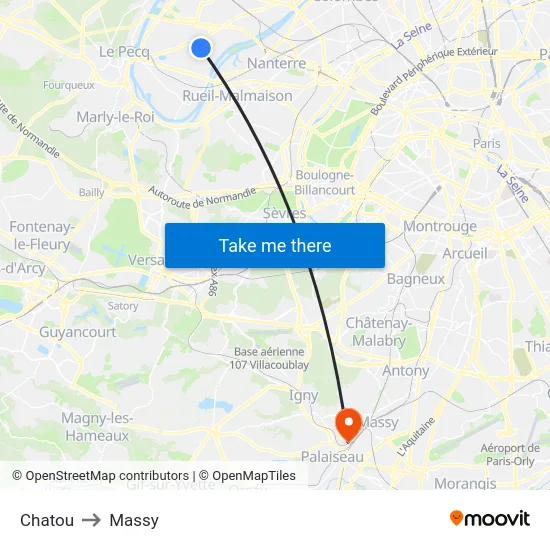 Chatou to Massy map