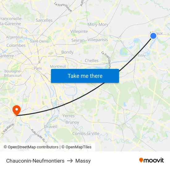 Chauconin-Neufmontiers to Massy map