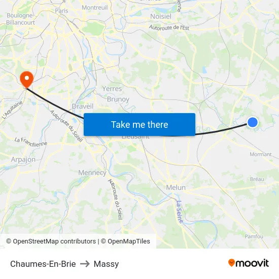 Chaumes-En-Brie to Massy map