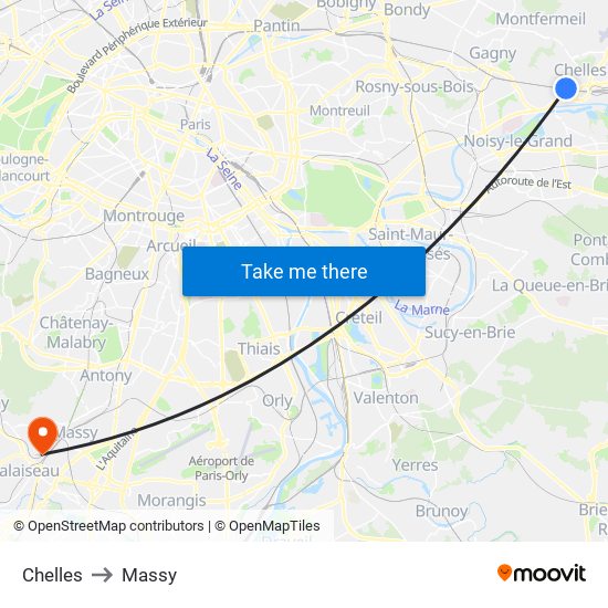 Chelles to Massy map