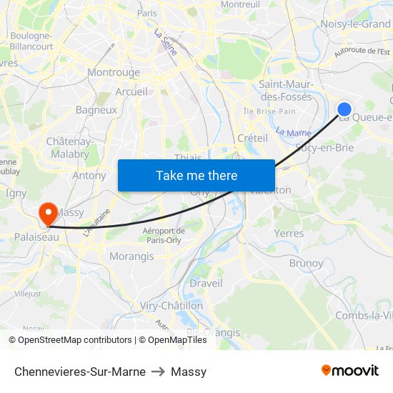 Chennevieres-Sur-Marne to Massy map