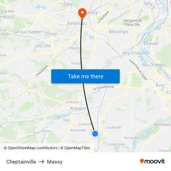 Cheptainville to Massy map